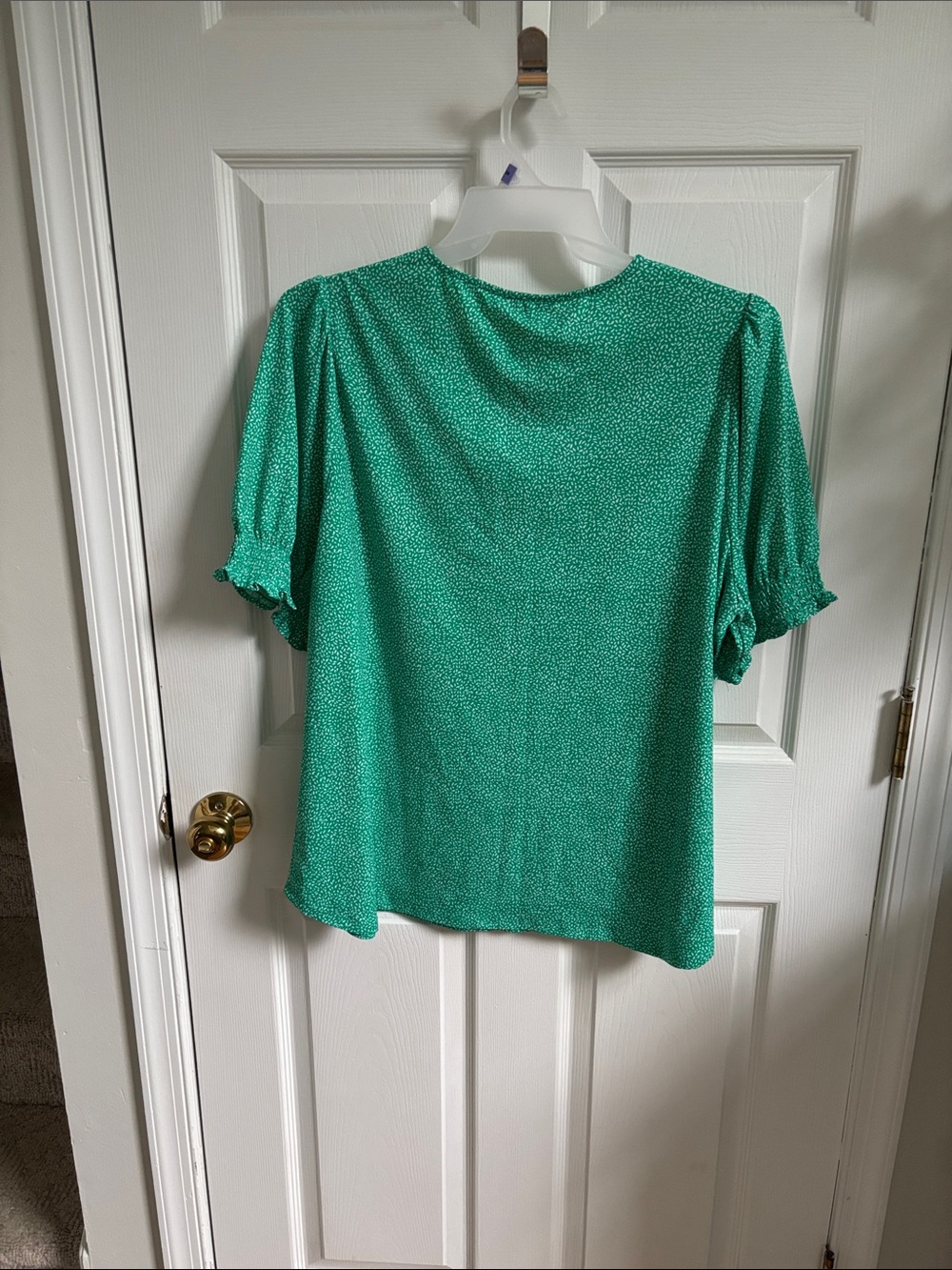 Adrianna Papell Emerald Green Ditsy V-Neck Puff Sleeve Blouse size 2x - Picture 4 of 5